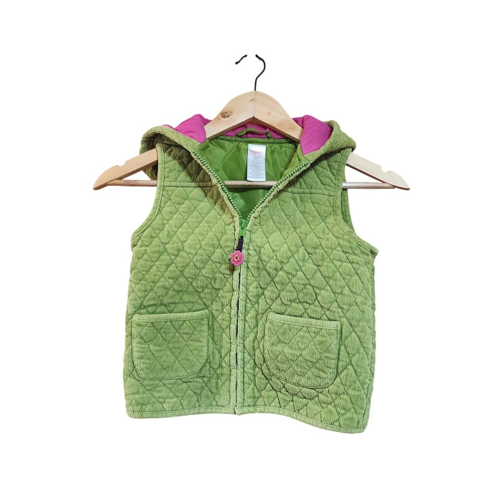 Gymboree Girls Green Quilted Hooded Vest With Pockets Size S (5-6)